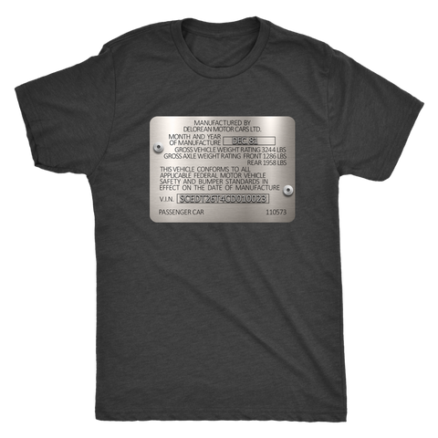 PERSONALIZED - DeLorean VIN Plate Shirt
